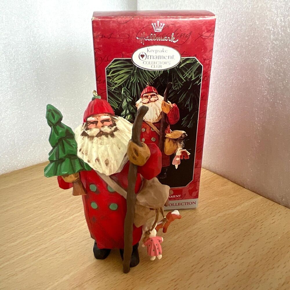 1998 Hallmark Keepsake Ornament MAKING HIS WAY Folk Art Santa Collectors Club